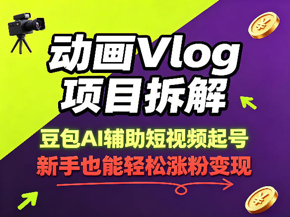 动画Vlog项目拆解,豆包AI辅助短视频起号,新手也能轻松涨粉,43条作品涨粉8.3W-百盟网