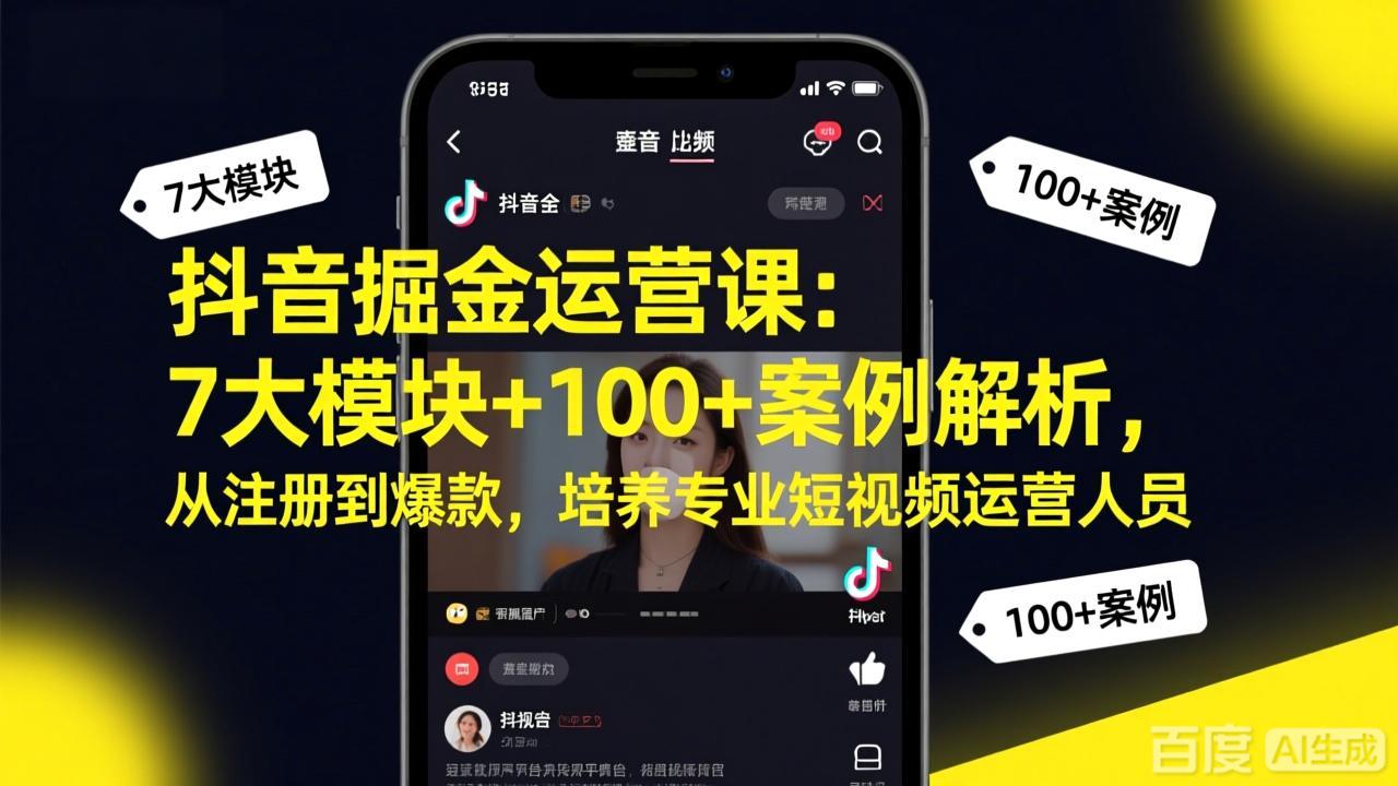 抖音掘金运营课:7大模块+100+案例解析,从注册到爆款,培养专业短视频运营人员-百盟网