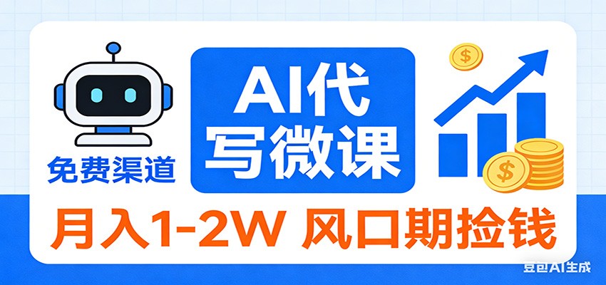 2026告别打工！AI 代写微课，提供免费渠道，月入 1-2W 风口期捡钱-百盟网