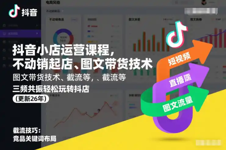 抖音小店运营课程,不动销起店、图文带货技术、截流等,三频共振轻松玩转抖店(更新26年08月)-百盟网