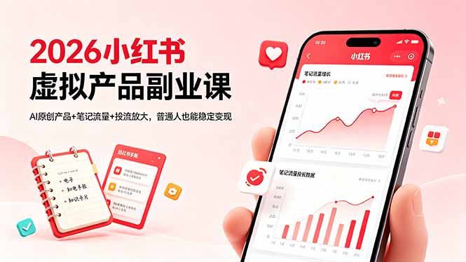2026小红书虚拟产品副业课,AI原创产品+笔记流量+投流放大,普通人也能稳定变现-百盟网