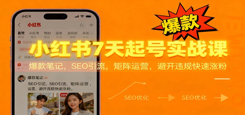 小红书7天起号实战课：爆款笔记，SEO引流，矩阵运营，避开违规快速涨粉-百盟网