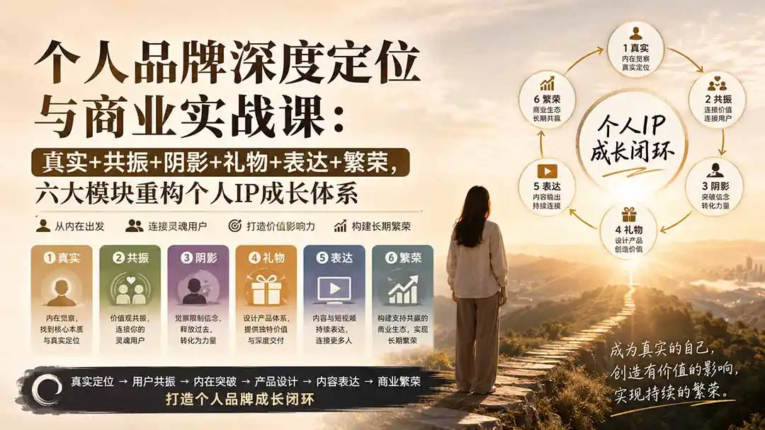 个人品牌深度定位与商业实战课：真实+共振+阴影+礼物+表达+繁荣，六大模块重构个人IP成长体系-百盟网