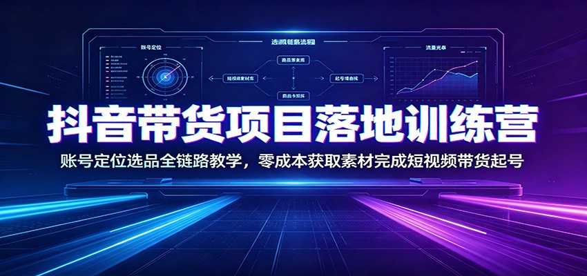抖音带货项目落地训练营：账号定位选品全链路教学，零成本获取素材完成短视频带货起号-百盟网