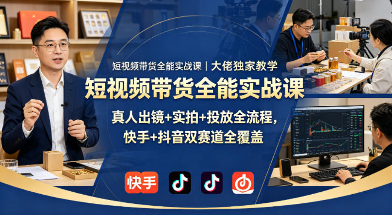 短视频带货全能实战课｜大佬独家教学，真人出镜+实拍+投放全流程，快手+抖音双赛道全覆盖-百盟网
