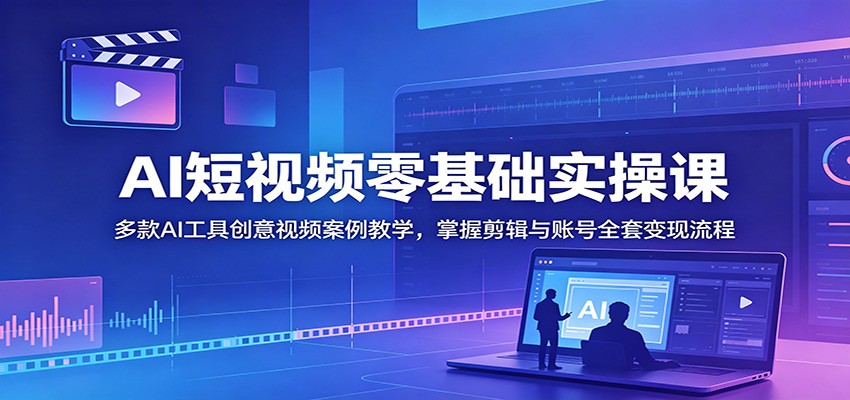 AI短视频零基础实操课：多款AI工具创意视频案例教学，掌握剪辑与账号全套变现流程-百盟网