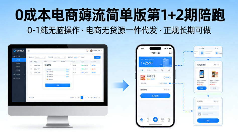 0成本电商薅流简单版第1+2期陪跑，0-1纯无脑操作，电商无货源一件代发，正规长期可做-百盟网