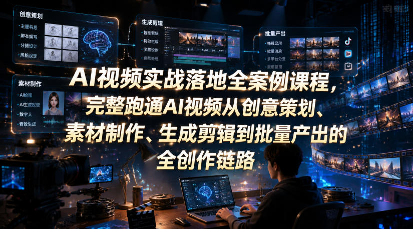 AI视频实战落地全案例课程，完整跑通AI视频从创意策划、素材制作、生成剪辑到批量产出的全创作链路-百盟网