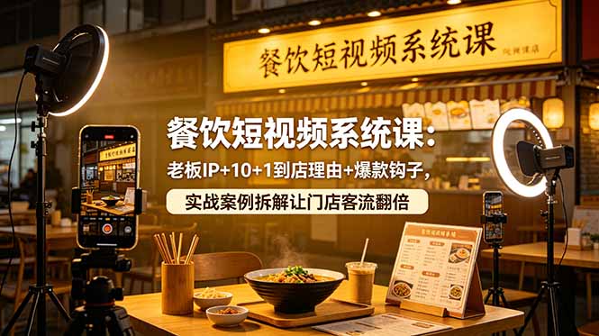 餐饮短视频系统课:老板IP+10+1到店理由+爆款钩子,实战案例拆解让门店客流翻倍-百盟网