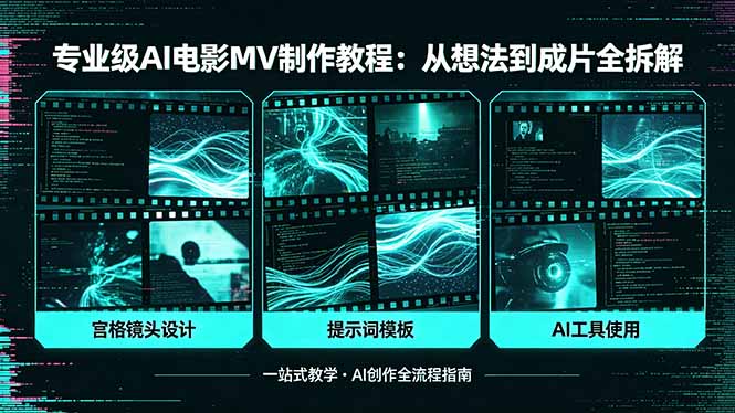 专业级AI电影MV制作教程，从想法到成片全拆解，宫格镜头+提示词模板+AI工具一站式教学-百盟网