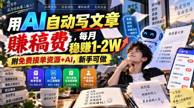 用AI自动写文章賺稿费，每月稳賺1-2W，附免费接单资源+AI，新手可做【揭秘】-百盟网