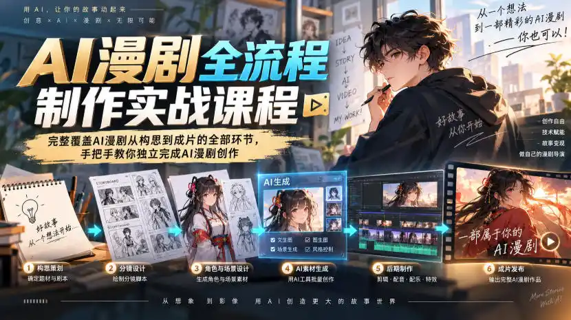 AI漫剧全流程制作实战课程，完整覆盖AI漫剧从构思到成片的全部环节，手把手教你独立完成AI漫剧创作-百盟网
