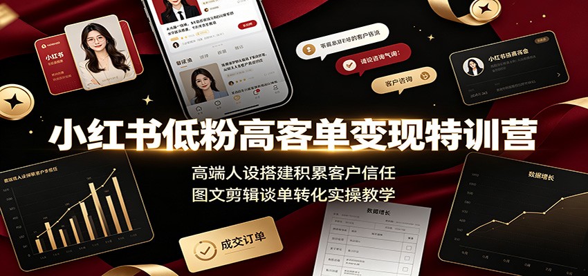 小红书低粉高客单变现特训营：高端人设搭建积累客户信任，图文剪辑谈单转化实操教学-百盟网