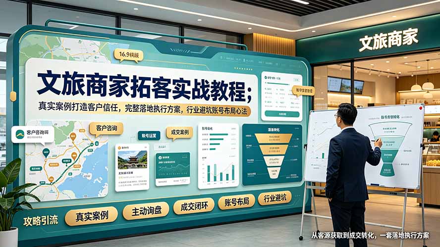 文旅商家拓客实战教程；真实案例打造客户信任，完整落地执行方案，行业避坑账号布局心法-百盟网