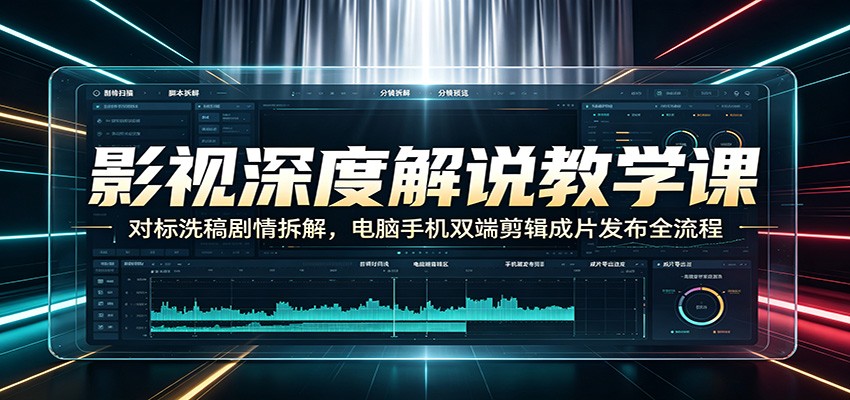 影视深度解说教学课:对标洗稿剧情拆解,电脑手机双端剪辑成片发布全流程-百盟网