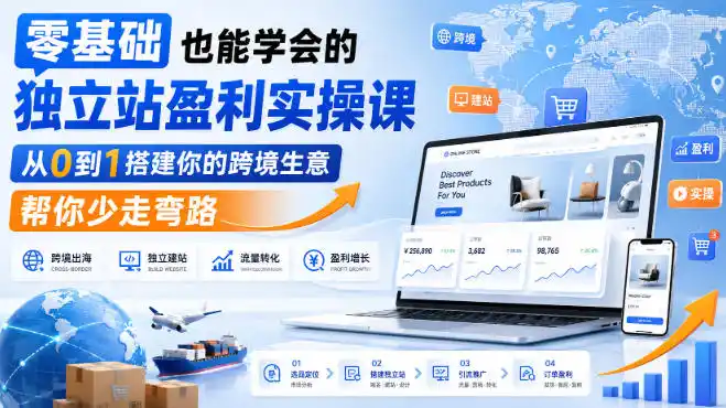 零基础也能学会的独立站盈利实操课，从0到1搭建你的跨境生意，帮你少走弯路-百盟网
