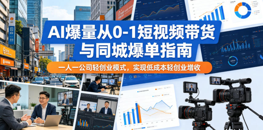 AI爆量从0-1短视频带货与同城爆单指南,一人一公司轻创业模式,实现低成本轻创业增收-百盟网