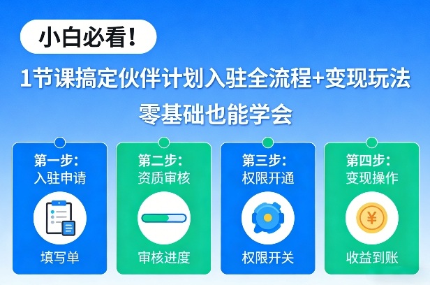 小白必看！1节课搞定伙伴计划入驻全流程+变现玩法，零基础也能学会-百盟网