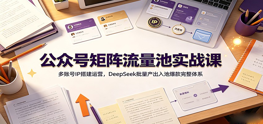 公众号矩阵流量池实战课:多账号IP搭建运营,DeepSeek批量产出入池爆款完整体系-百盟网