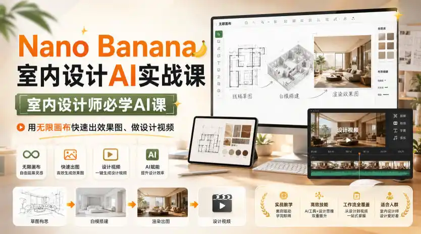 Nano Banana室内设计AI实战课，室内设计师必学AI课，用无限画布快速出效果图、做设计视频-百盟网