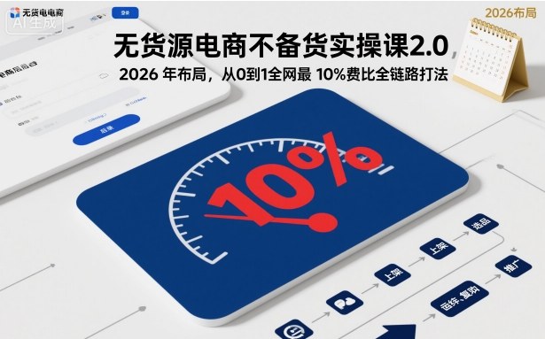 无货源电商不备货实操课2.0,2026年布局,从0到1全网最低10%费比全链路打法【更新26年5月19日】-百盟网