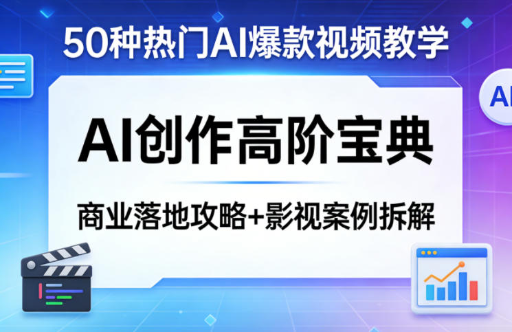50种热门AI爆款视频教学,AI创作高阶宝典,商业落地攻略+影视案例拆解