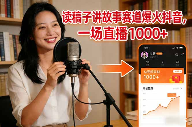 读稿子讲故事赛道爆火抖音，一场直播日入1000+-百盟网