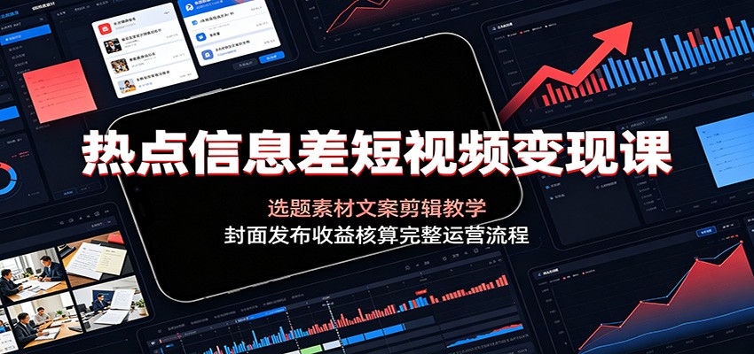 热点信息差短视频变现课：选题素材文案剪辑教学，封面发布收益核算完整运营流程-百盟网