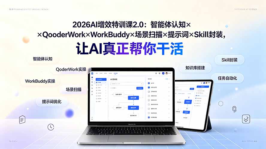 2026AI增效特训课2.0：智能体认知×QoderWork×WorkBuddy×场景扫描×提示词×Skill封装，让AI真正帮你干活-百盟网