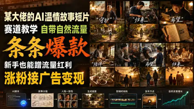 某大佬的AI温情故事短片赛道教学，自带自然流量，条条爆款，新手也能蹭流量红利，涨粉接广告变现(更新)-百盟网
