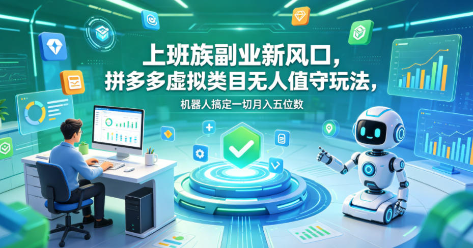 上班族副业新风口,拼多多虚拟类目无人值守玩法,机器人搞定一切月入五位数【揭秘】-百盟网