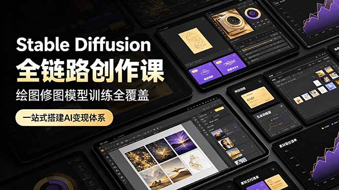 Stable Diffusion全链路创作课,绘图修图模型训练全覆盖,一站式搭建AI变现体系-百盟网
