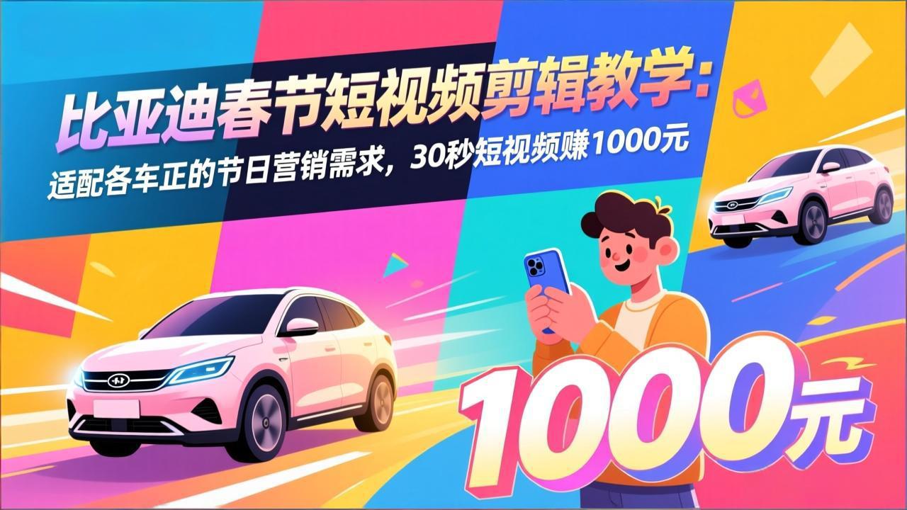 比亚迪春节短视频剪辑教学:适配各车企的节日营销需求,30秒短视频赚1000元-百盟网