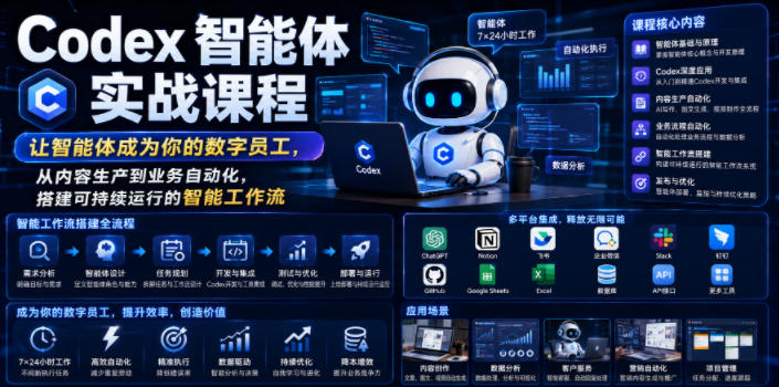Codex智能体实战课程，让智能体成为你的数字员工，从内容生产到业务自动化，搭建可持续运行的智能工作流-百盟网