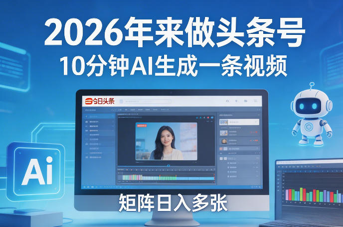2026年来做头条号,10分钟AI生成一条视频,矩阵日入多张-百盟网