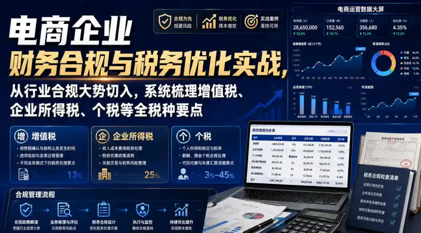 电商企业财务合规与税务优化实战，从行业合规大势切入，系统梳理增值税、企业所得税、个税等全税种要点-百盟网