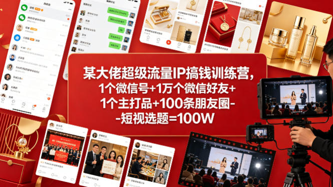 某大佬超级流量IP搞钱训练营，1个微信号+1万个微信好友+1个主打品+100条朋友圈-短视选题=100W-百盟网