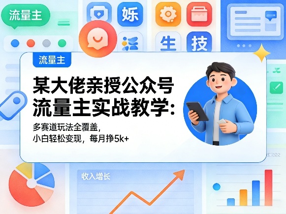 某大佬亲授公众号流量主实战教学:多赛道玩法全覆盖,小白轻松变现,每月多挣5k+-百盟网