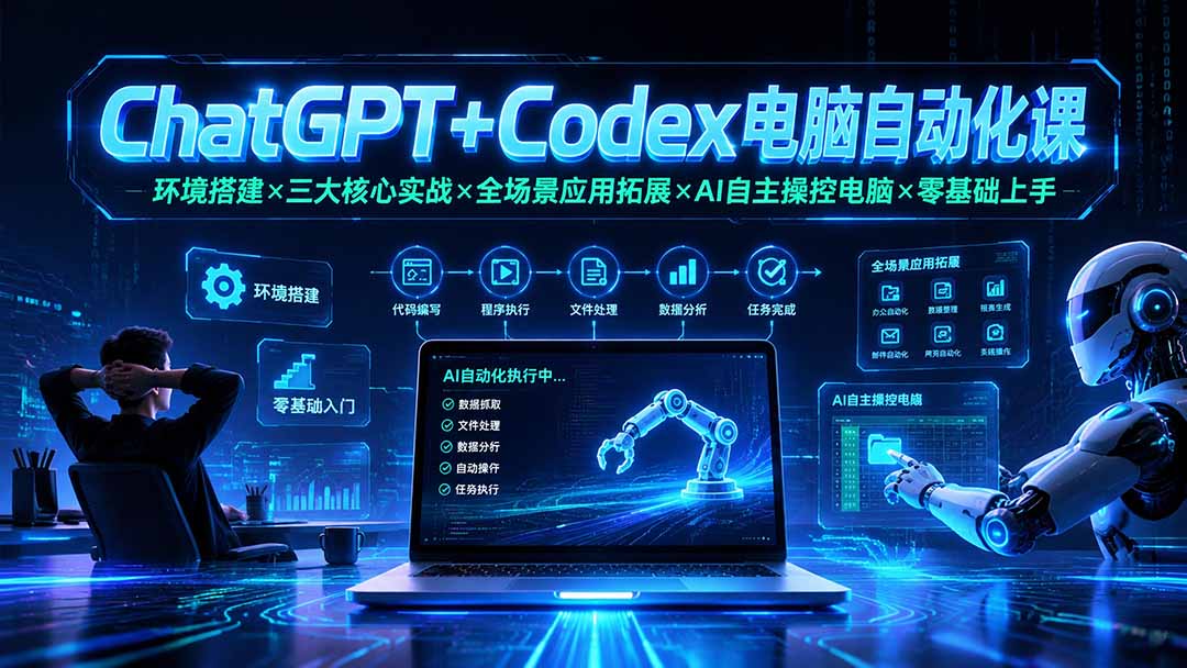 ChatGPT+Codex电脑自动化课：环境搭建×三大核心实战×全场景应用拓展×AI自主操控电脑×零基础上手-百盟网