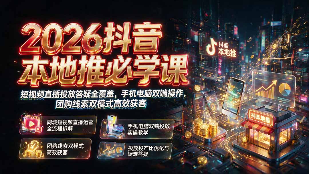 2026抖音本地推必学课|短视频直播投放答疑全覆盖,手机电脑双端操作,团购线索双模式高效获客-百盟网