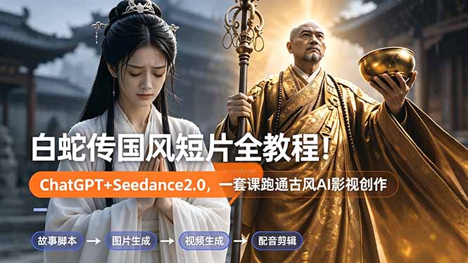 白蛇传-国风短片全教程！ChatGPT+Seedance2.0，一套课跑通古风AI影视创作-百盟网