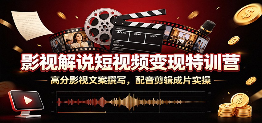 影视解说短视频变现特训营：高分影视文案撰写，配音剪辑成片实操-百盟网