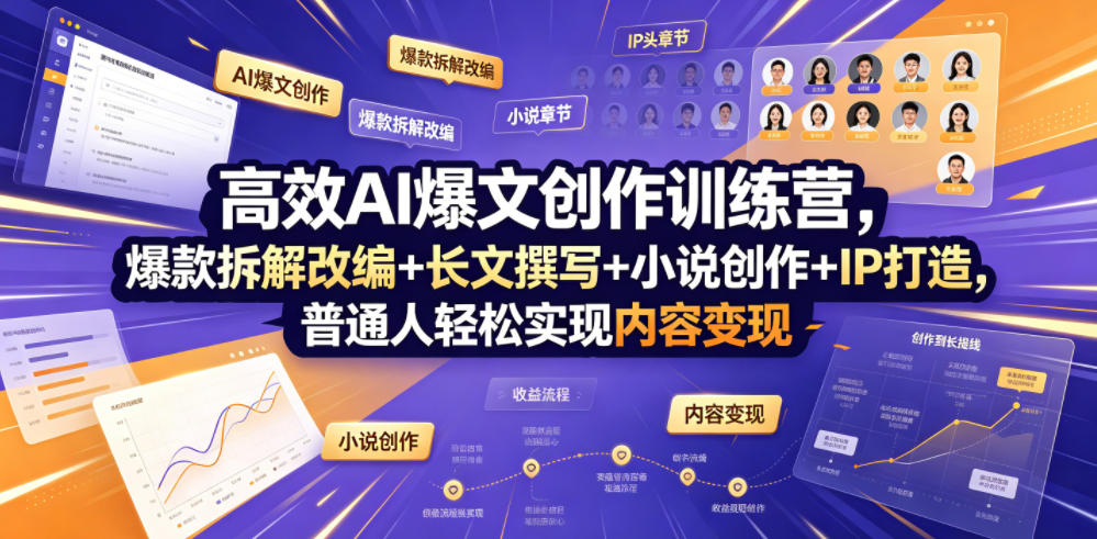 高效AI爆文创作训练营，爆款拆解改编+长文撰写+小说创作+IP打造，普通人轻松实现内容变现-百盟网