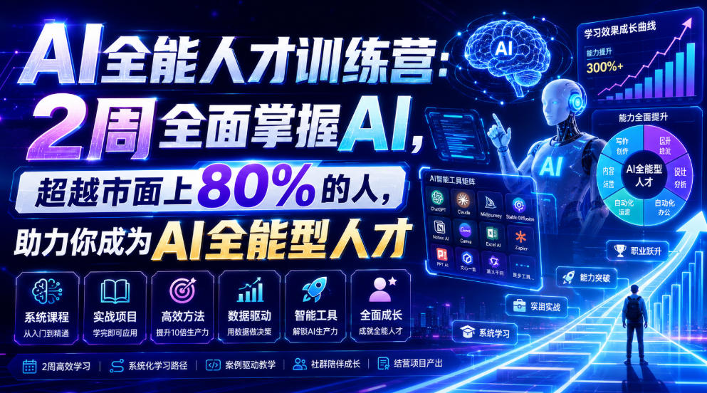 AI全能人才训练营：2周全面掌握AI，超越市面上80%的人，助力你成为AI全能型人才-百盟网