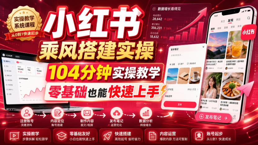 小红书乘风搭建实操，104分钟实操教学，零基础也能快速上手-百盟网