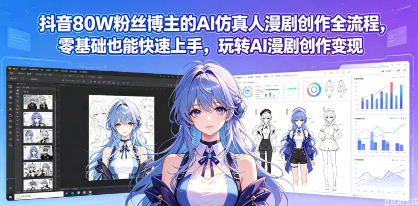 抖音80W粉丝博主的AI仿真人漫剧创作全流程，零基础也能快速上手，玩转AI漫剧创作变现-百盟网