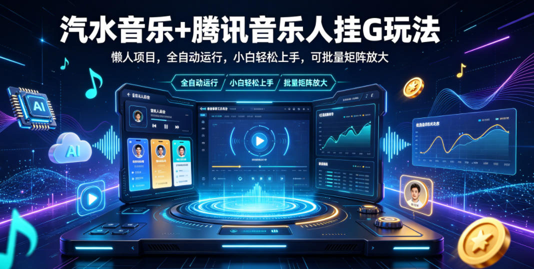 汽水音乐+腾讯音乐人挂G玩法，懒人项目，全自动运行，小白轻松上手，可批量矩阵放大【揭秘】-百盟网