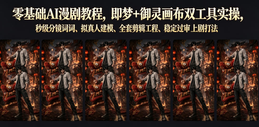 零基础AI漫剧教程，即梦+御灵画布双工具实操，秒级分镜提示词、拟真人建模、全套剪辑工程、稳定过审上剧打法-百盟网