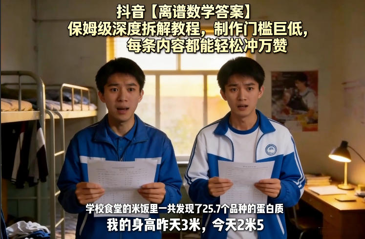 抖音【离谱数学答案】保姆级深度拆解教程,制作门槛巨低,每条内容都能轻松冲万赞,附详细步骤-百盟网