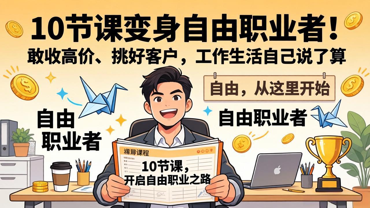 10 节课变身自由职业者!敢收高价、挑好客户,工作生活自己说了算-百盟网